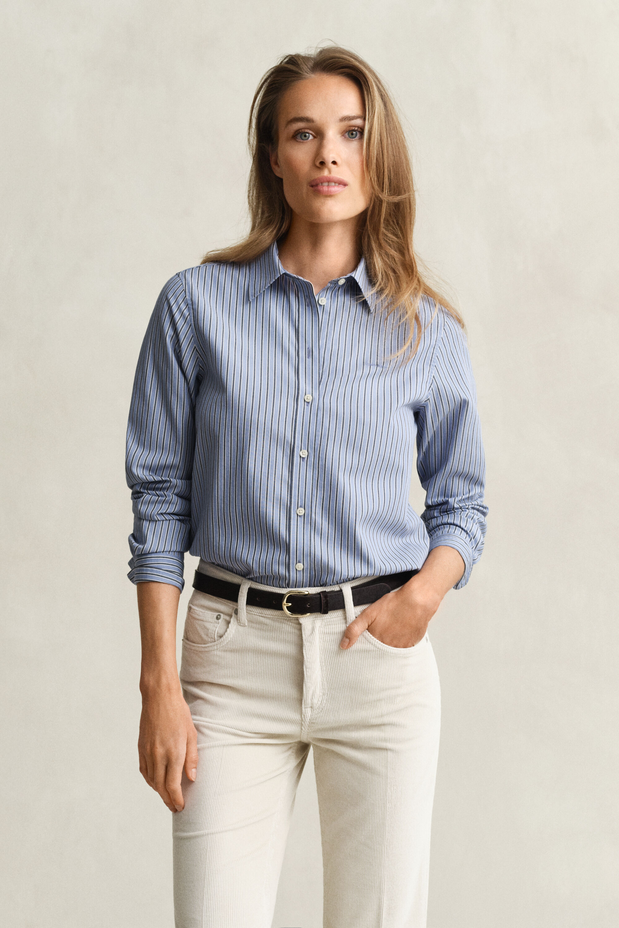 Regular fit poplin skjorte med striber