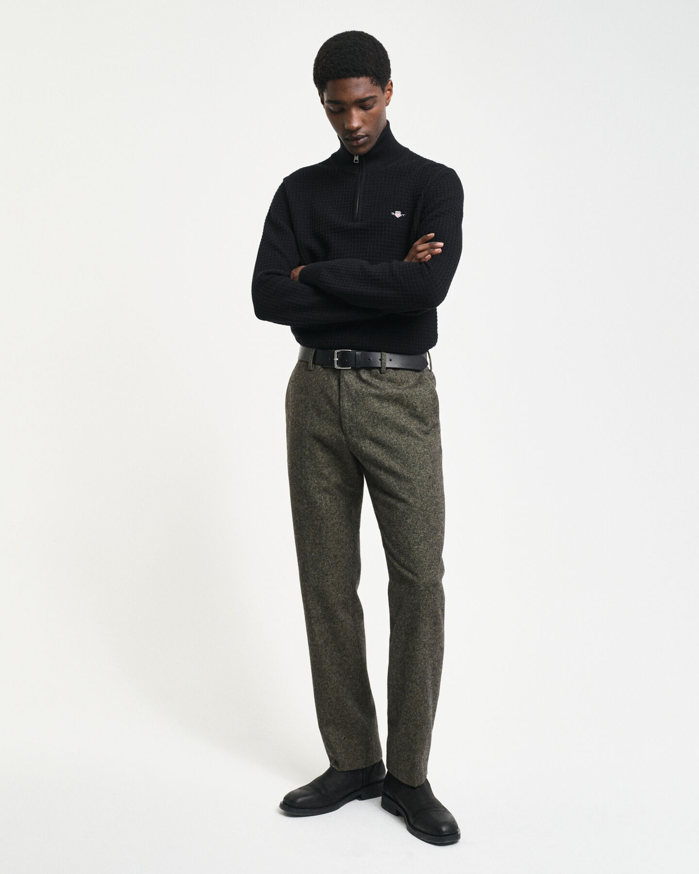 Tekstureret sweater af bomuld med halv lynl&aring;s