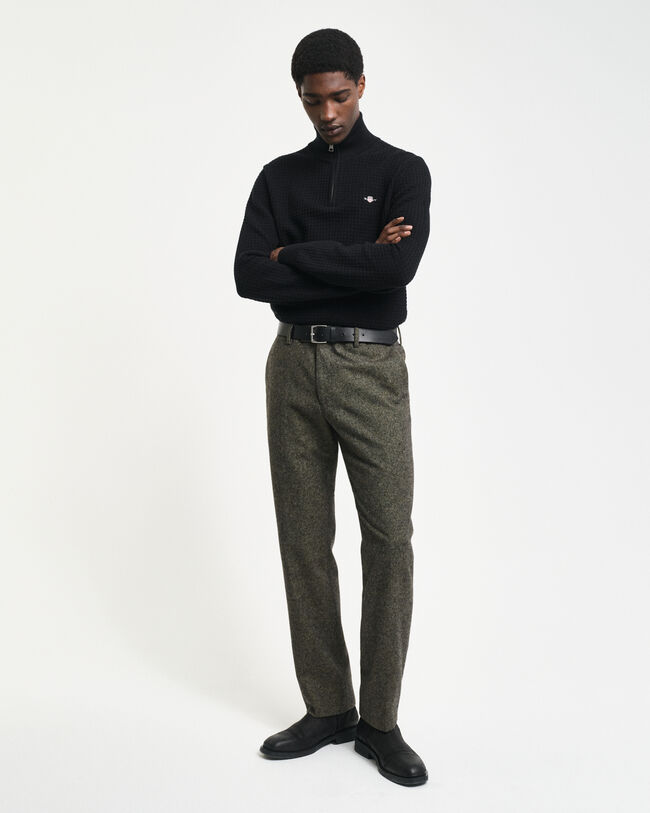 Tekstureret sweater af bomuld med halv lynl&aring;s