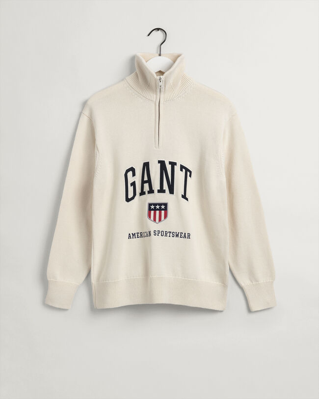 Retro Shield sweater med halv lynlås