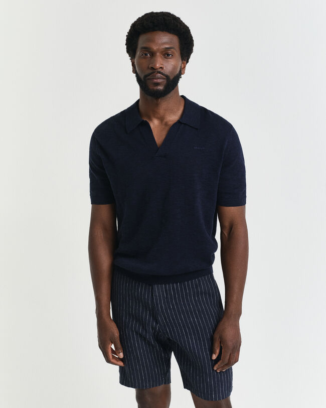 Kort&aelig;rmet polosweater af h&oslash;rblanding