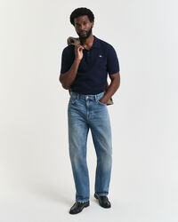 Tekstureret poloskjorte af bomuld