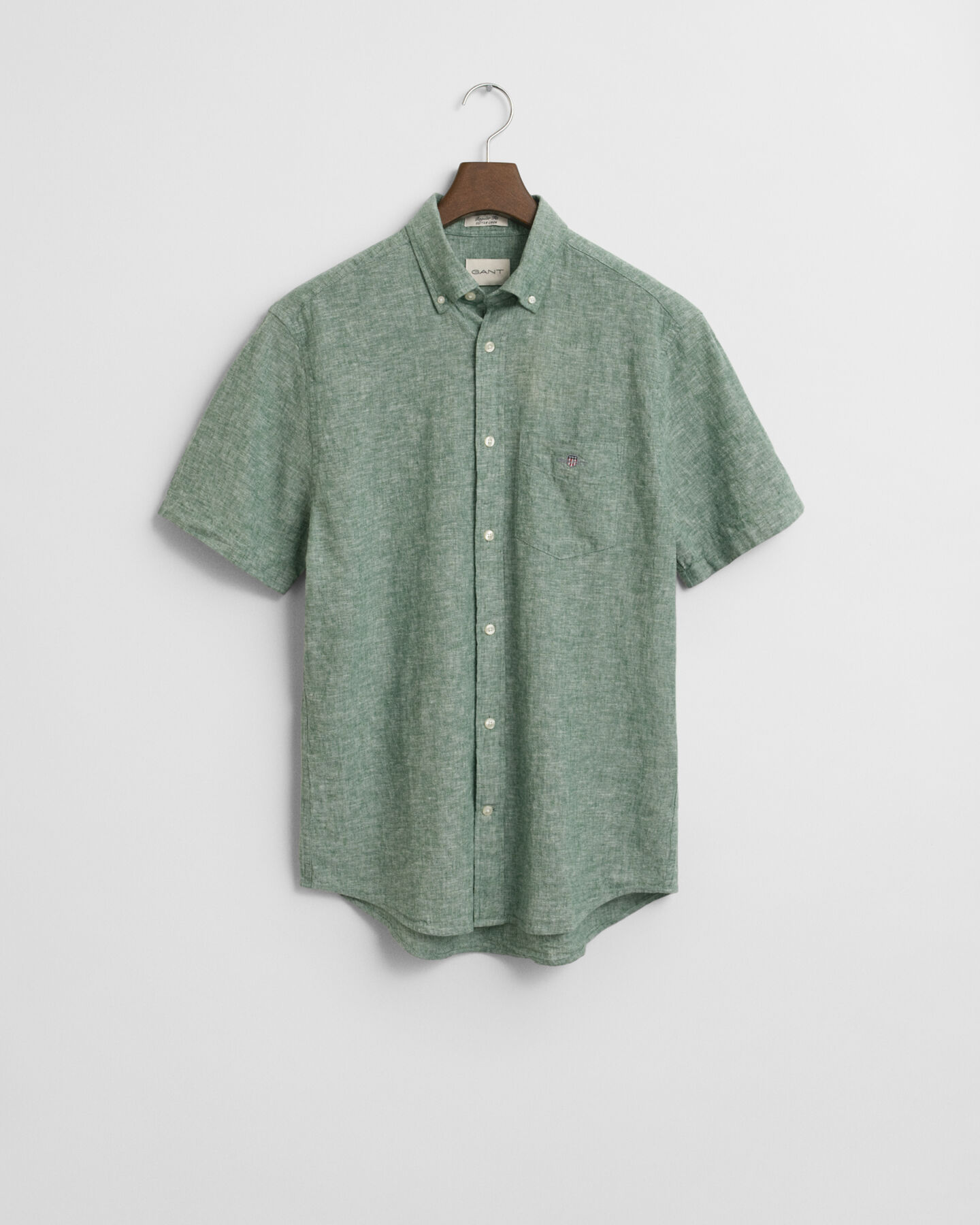 Regular fit skjorte af bomuldsh&oslash;r med korte &aelig;rmer