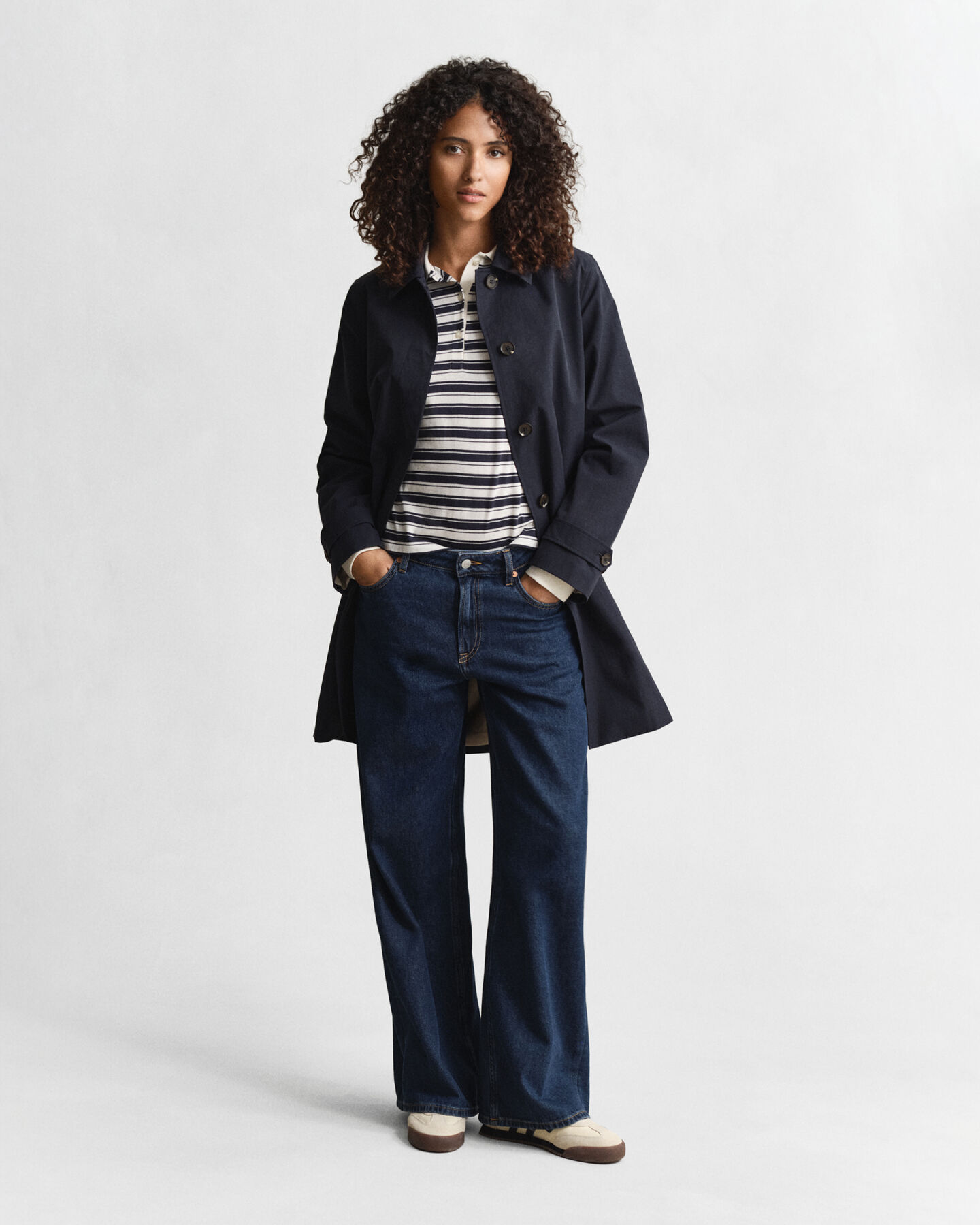 Stribet langærmet poloskjorte