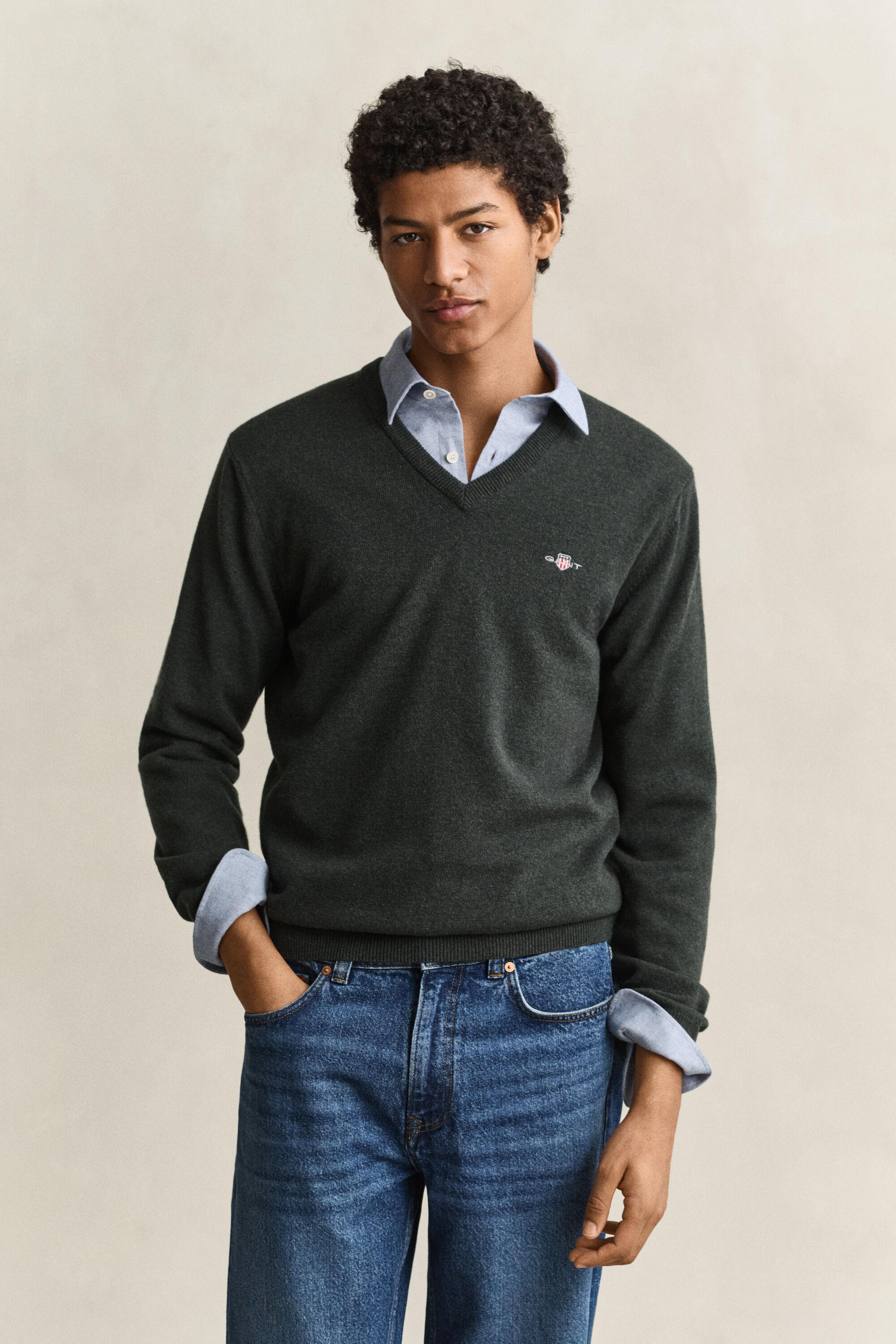 Sweater med V-hals i lammeuld