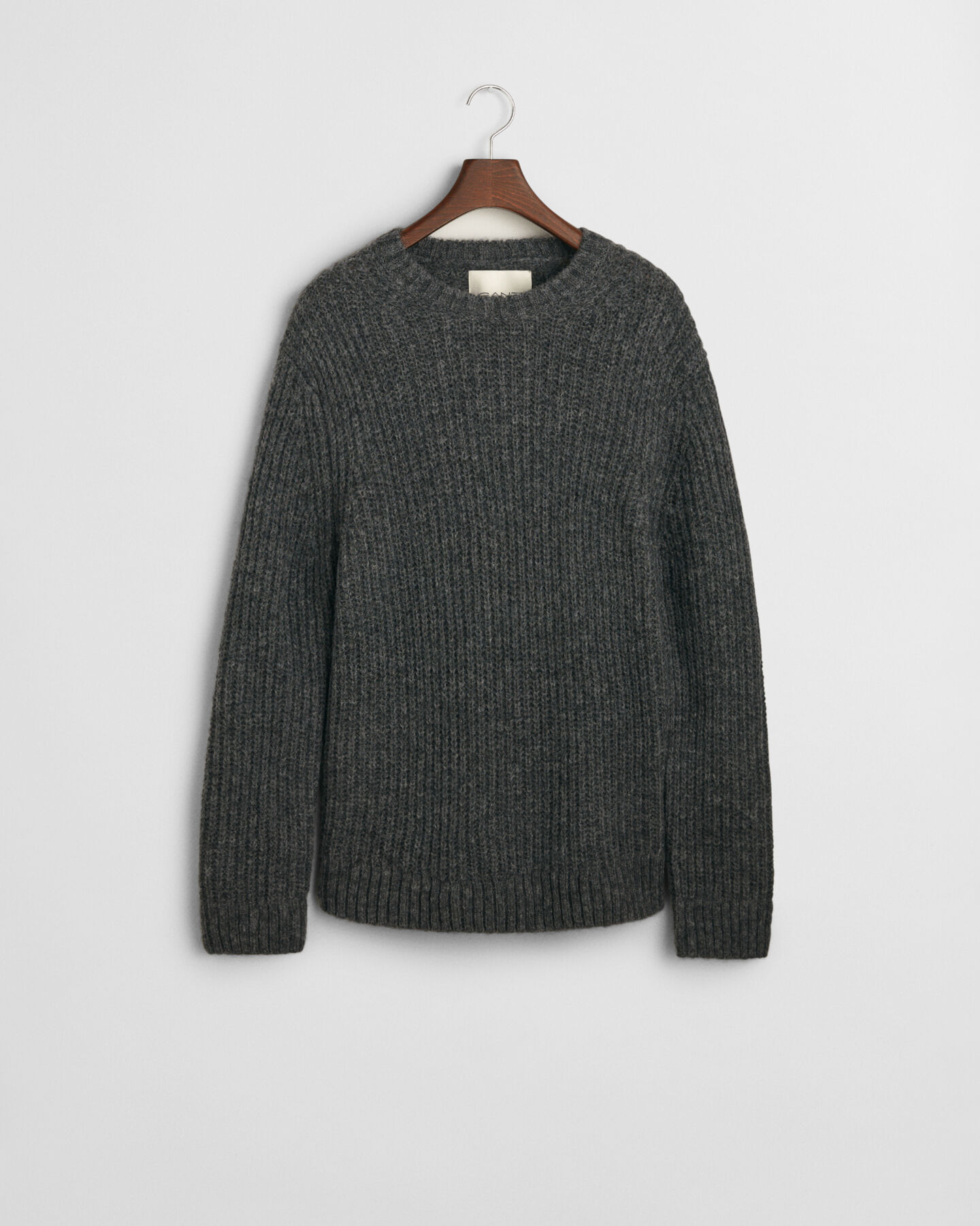 Ribstrikket sweater med crewneck i alpakauldblanding