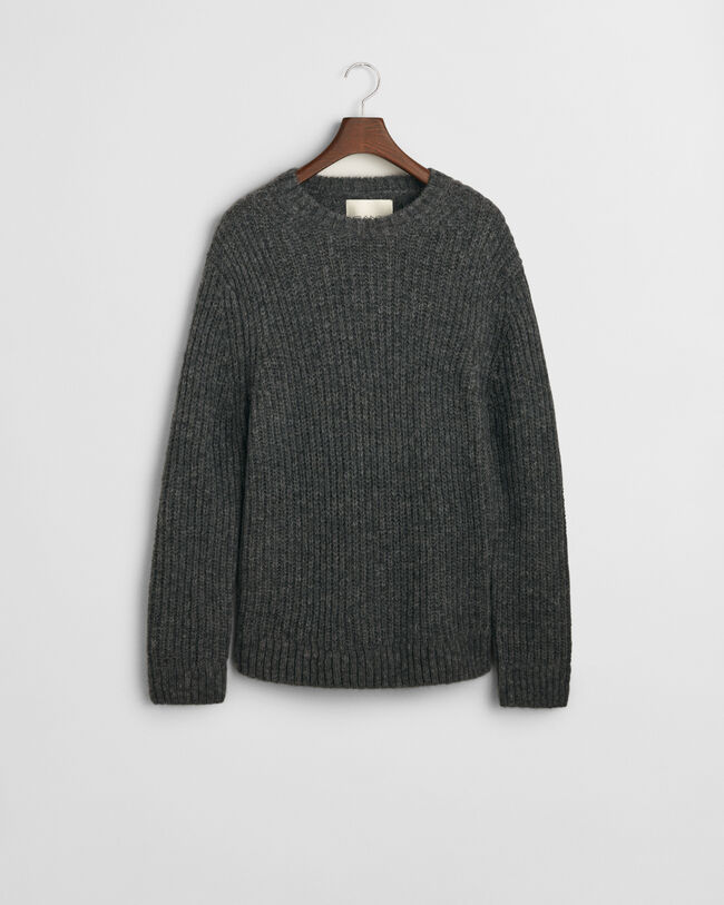 Ribstrikket sweater med crewneck i alpakauldblanding