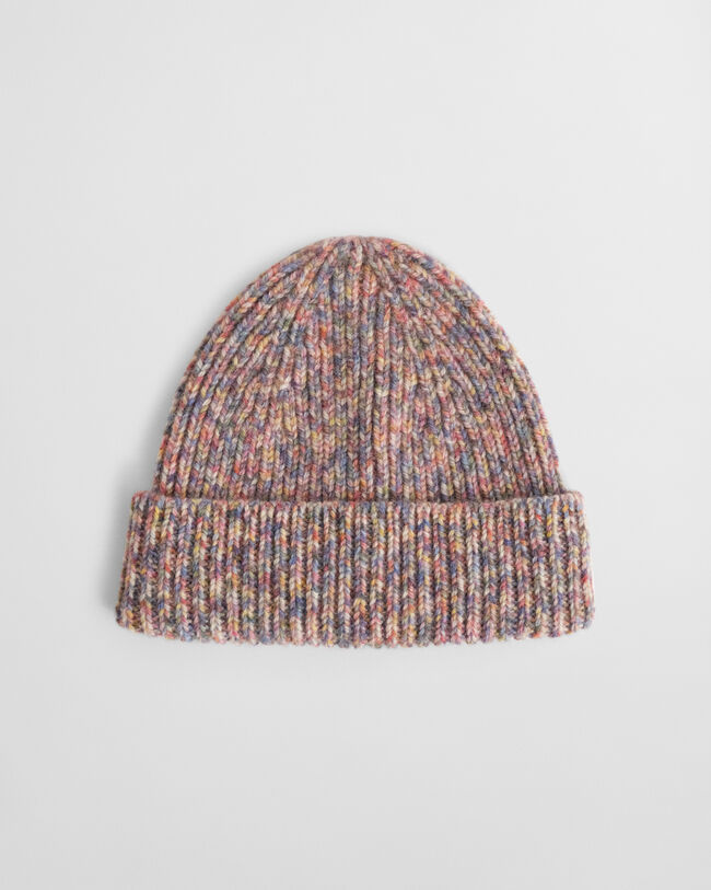 Ribstrikket flerfarvet beanie