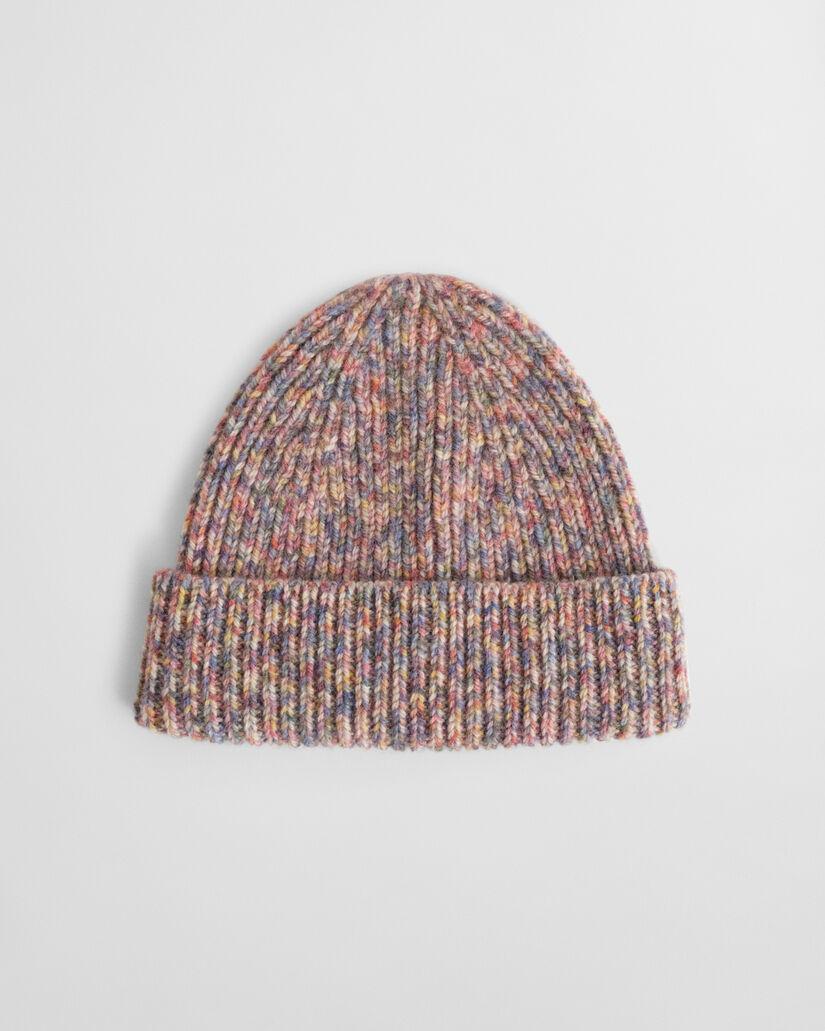 Ribstrikket flerfarvet beanie
