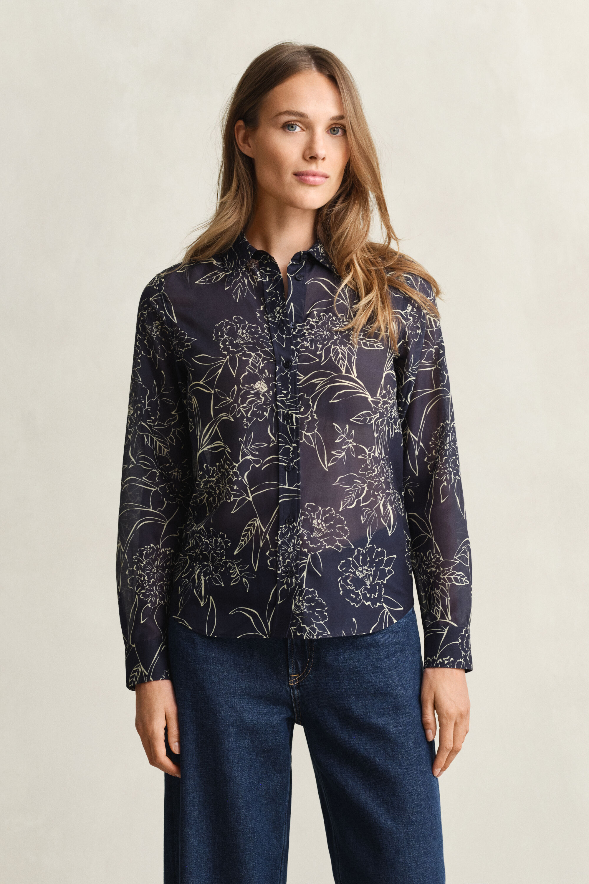 Regular fit bomuldssilkeskjorte med Floral-tryk