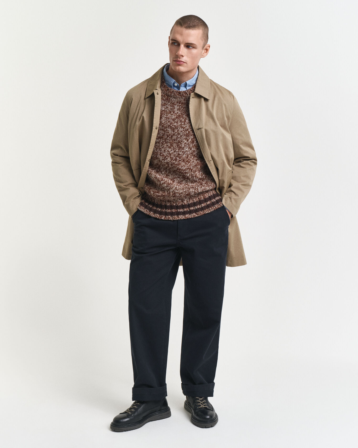 Crewneck sweater af melange uld