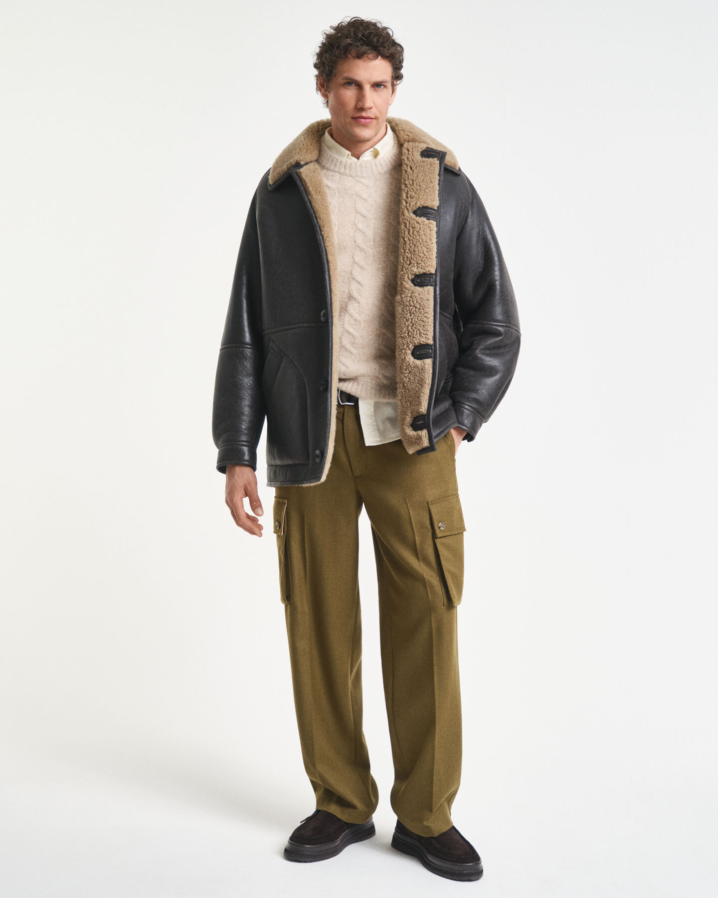 Lammeskindsjakke med slidt læderlook