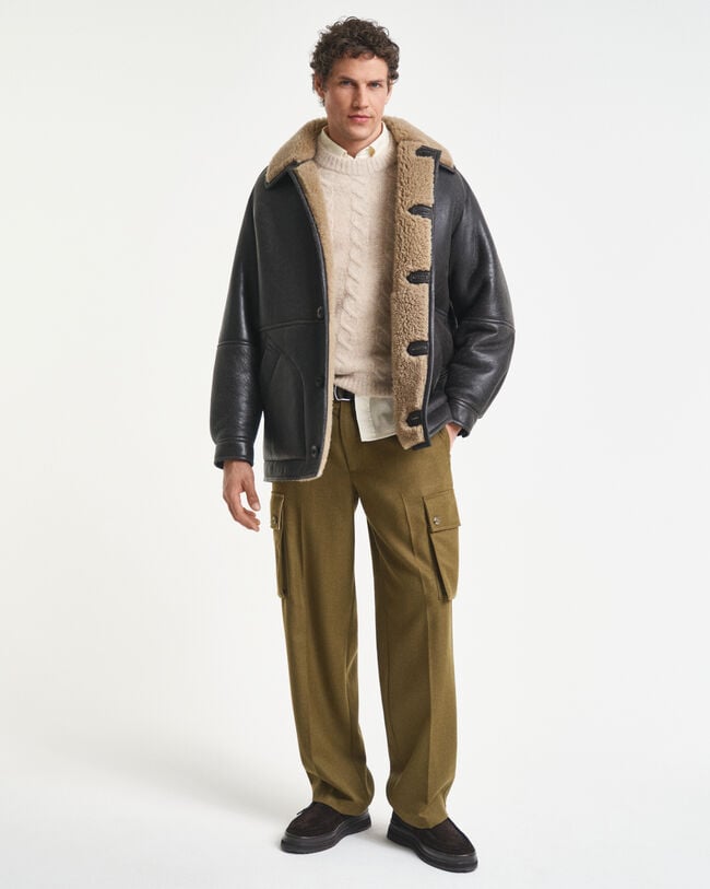 Lammeskindsjakke med slidt læderlook