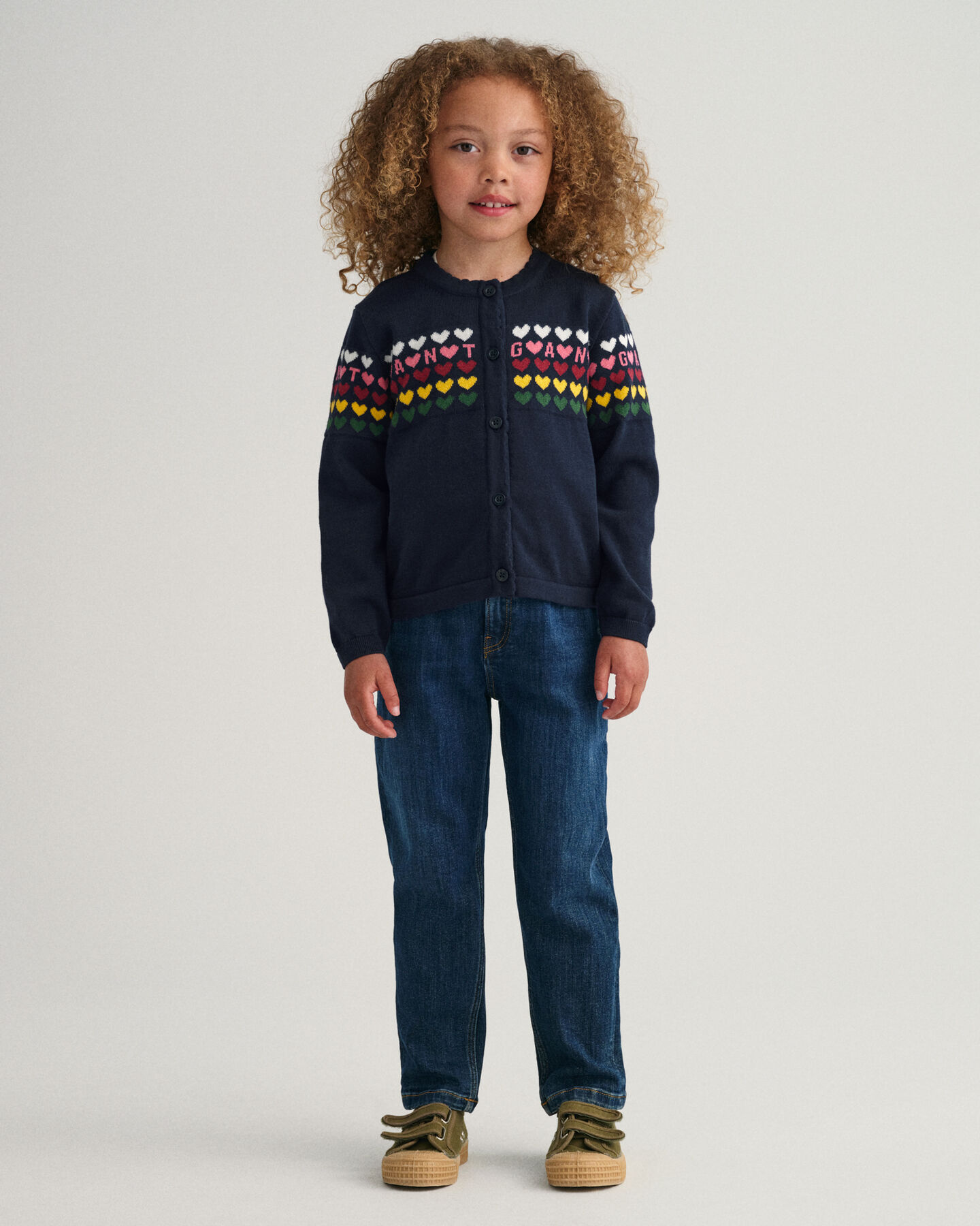 Girls cardigan med hjertestrik