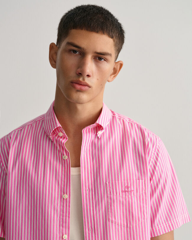 Regular fit stribet tætvævet skjorte med korte ærmer