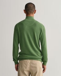 Bomuldspiqu&eacute; sweater med halv lynl&aring;s