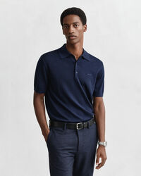 Kort&aelig;rmet polosweater af ekstra fin merinould