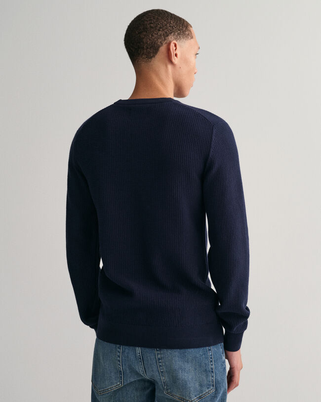 Mikro-tekstureret crewneck sweater af bomuld