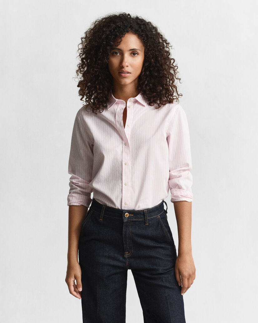Regular fit klassisk stribet poplin-skjorte