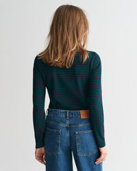 Stribet ribstrikket langærmet top med rullekrave