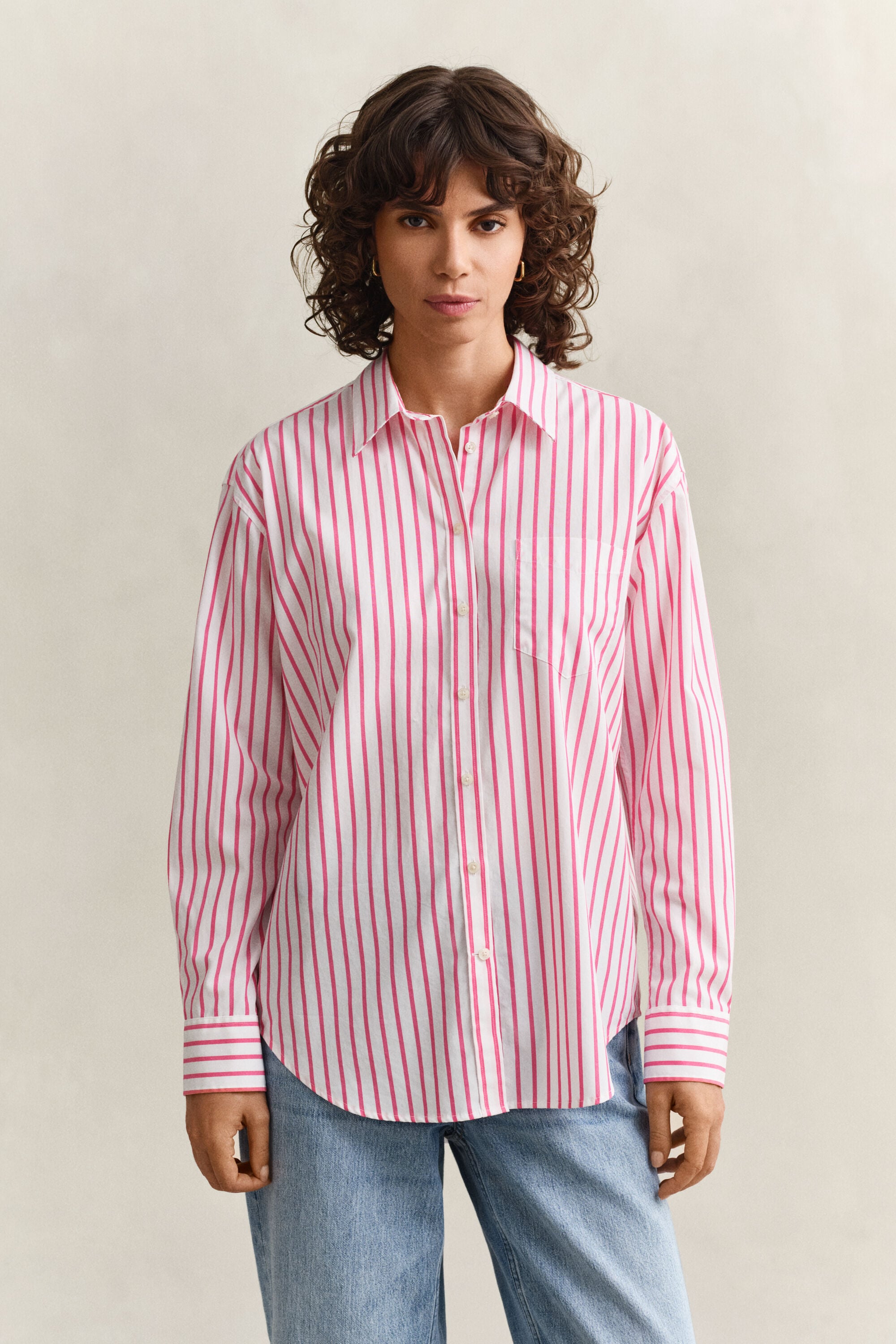 Relaxed fit stribet klassisk poplin-skjorte