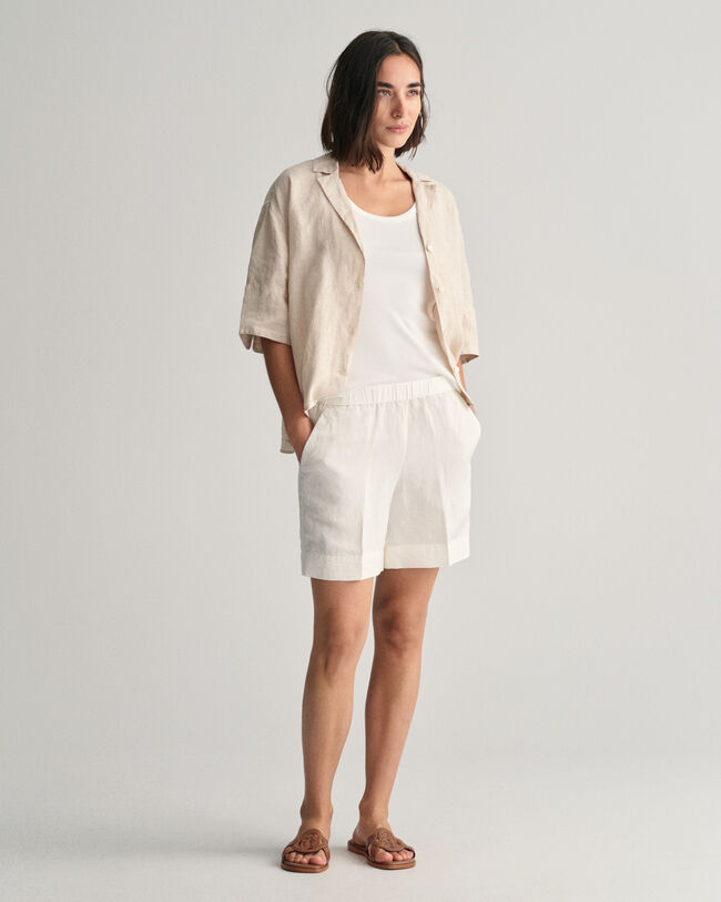 Relaxed fit pull-on shorts i hørblanding