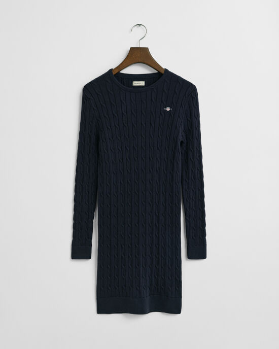 Teen Girls kjole af strækbomuld med kabelstrik