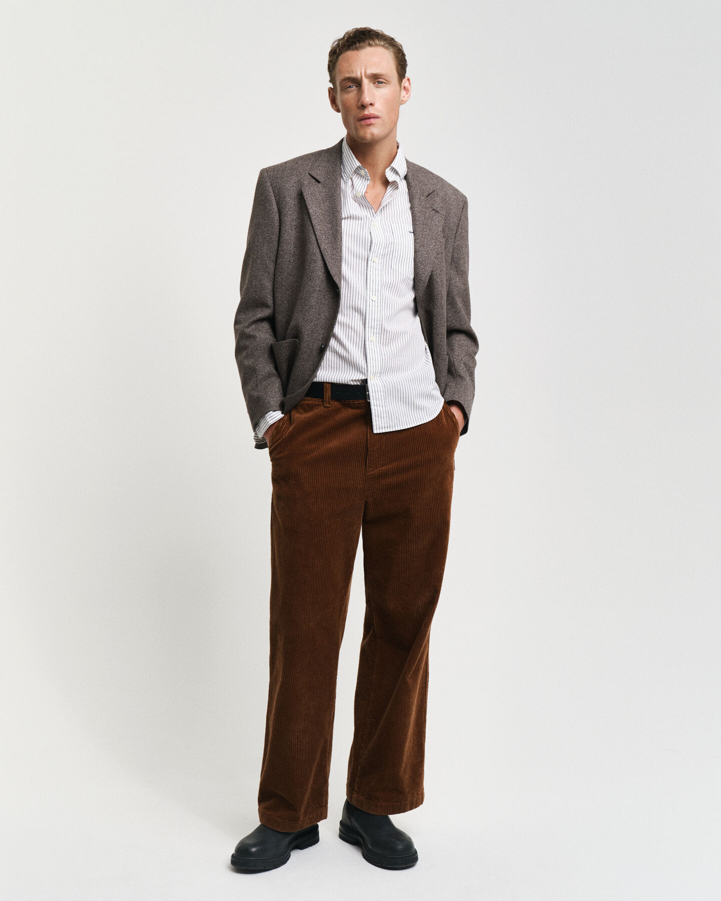 Regular fit poplin skjorte med striber