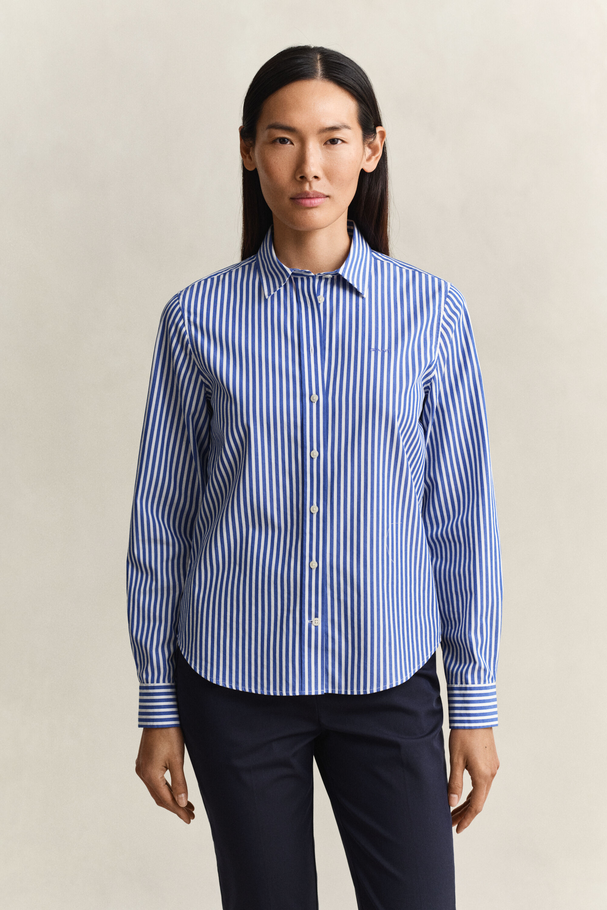 Regular fit stribet klassisk poplin-skjorte