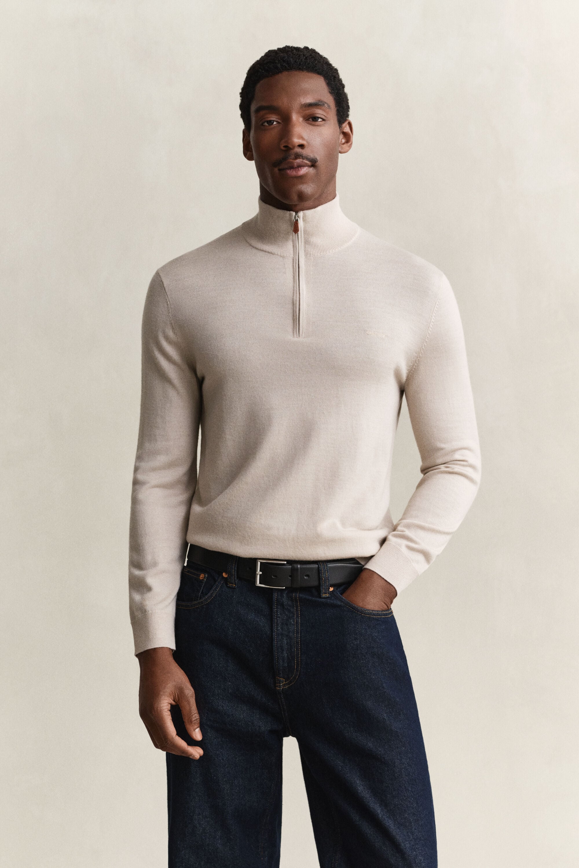 Sweater i merinould med halv lynlås