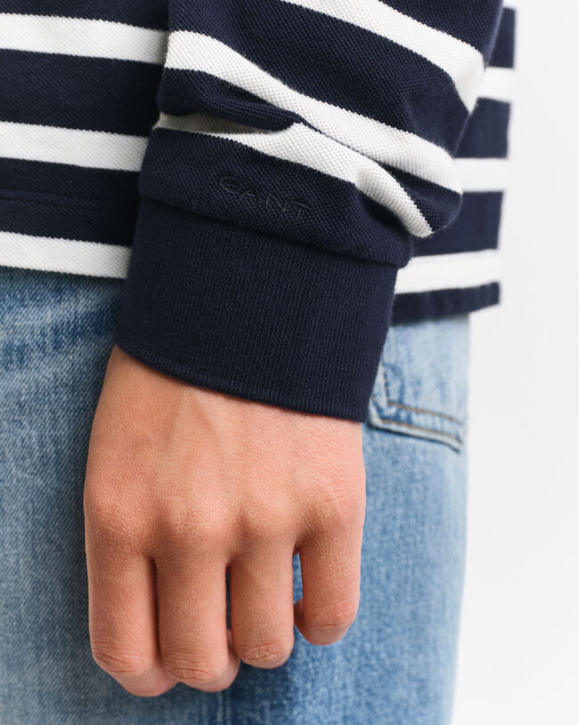 Bretonstribet langærmet piqué poloskjorte