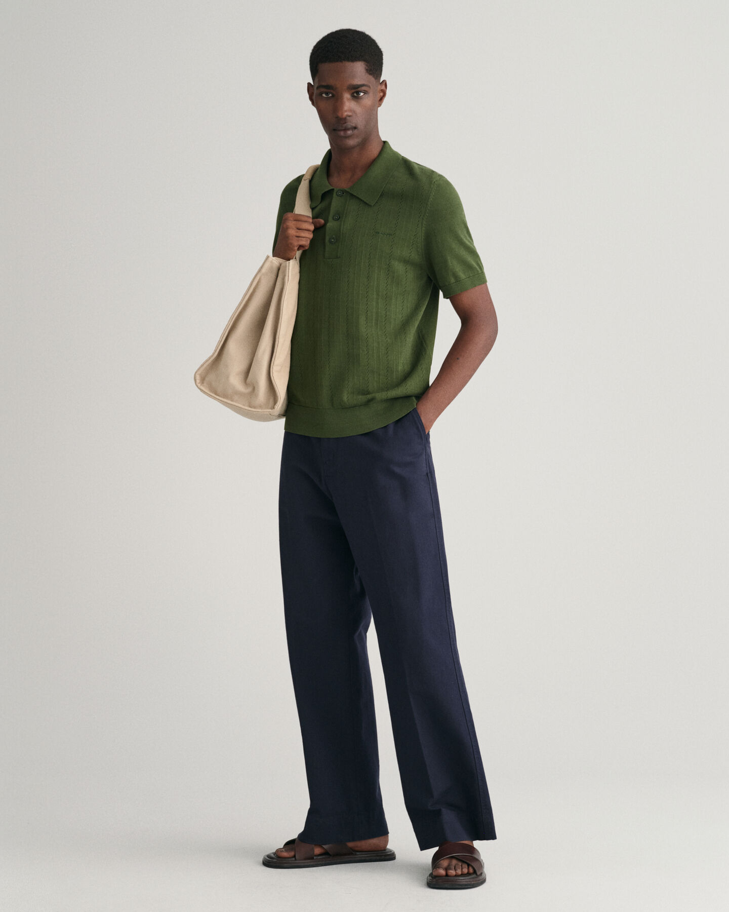 Pointelle Textured polosweater