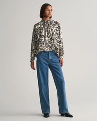 Lace Print bluse med rullekrave