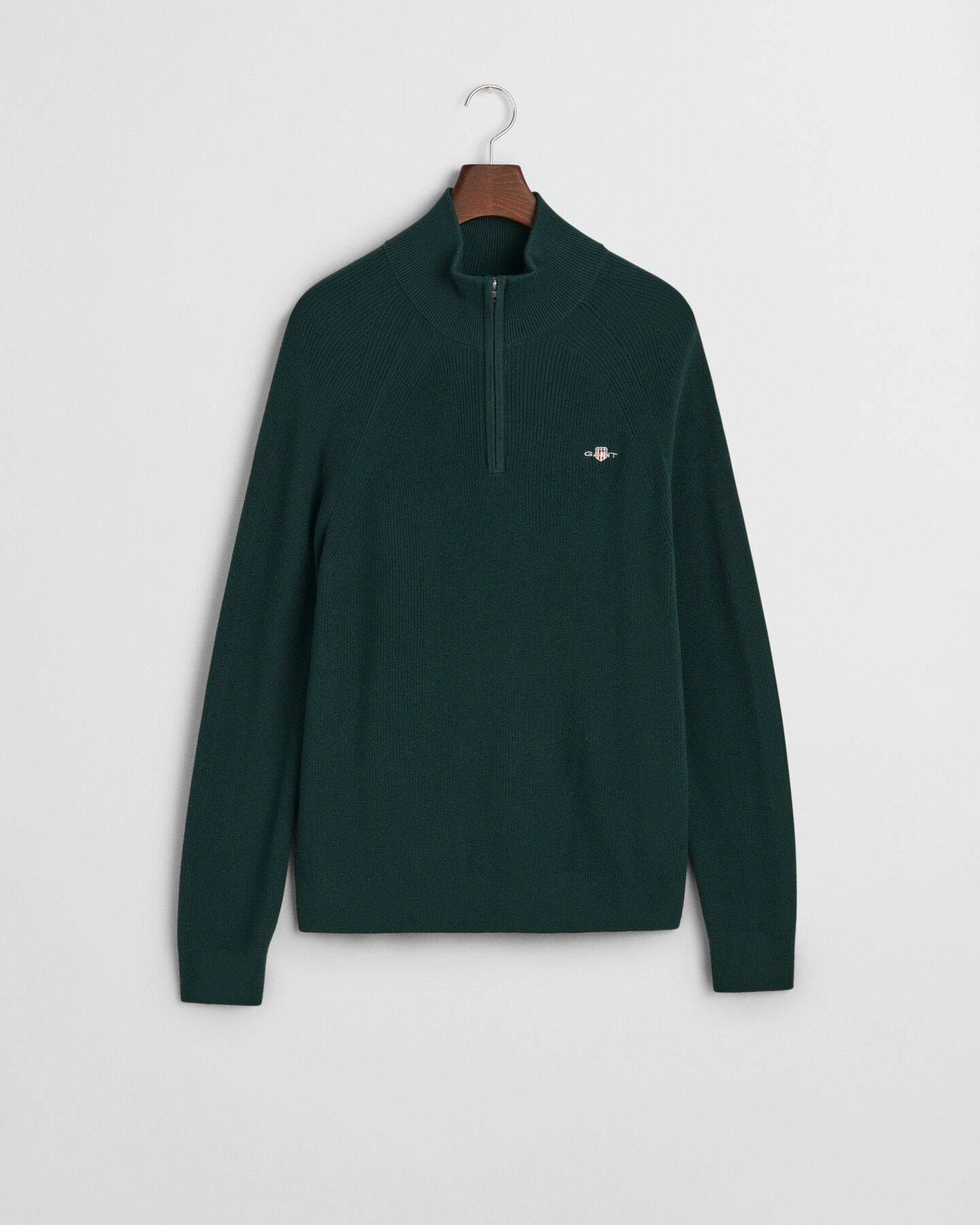 Ribstrikket sweater af bomuld og uld med halv lynlås