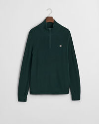 Ribstrikket sweater af bomuld og uld med halv lynlås