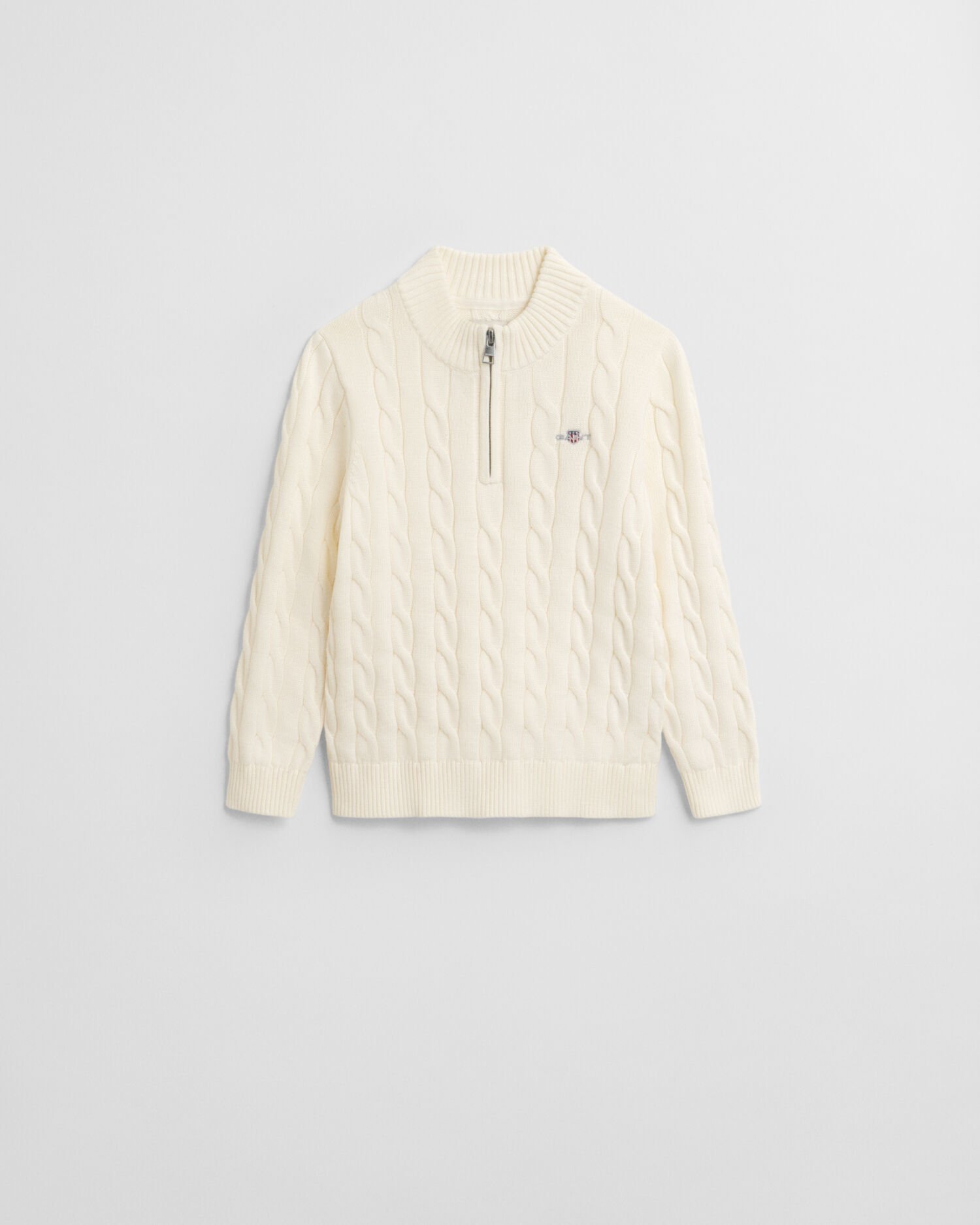 Kids sweater af bomuld med kabelstrik og halv lynlås