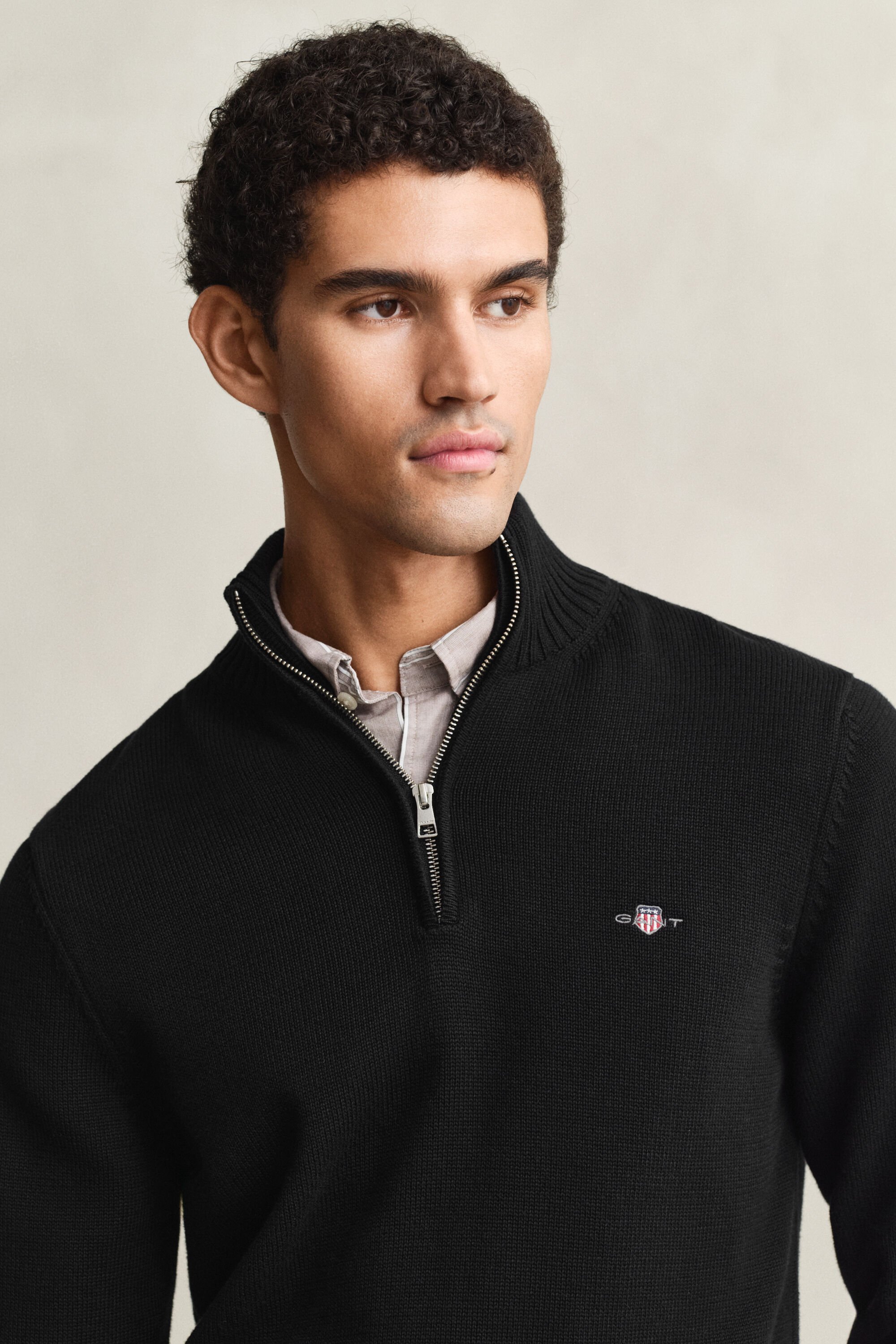 Afslappet sweater i bomuld med halv lynlås