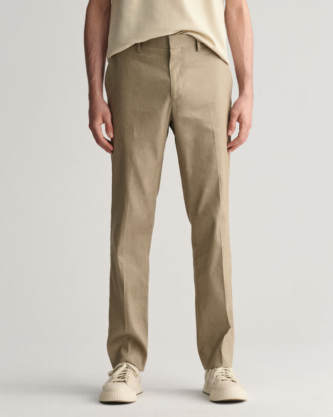 Slim fit jakkes&aelig;t-bukser af h&oslash;r og bomuld