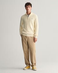 Stribet tekstureret sweater af bomuld med halv lynlås