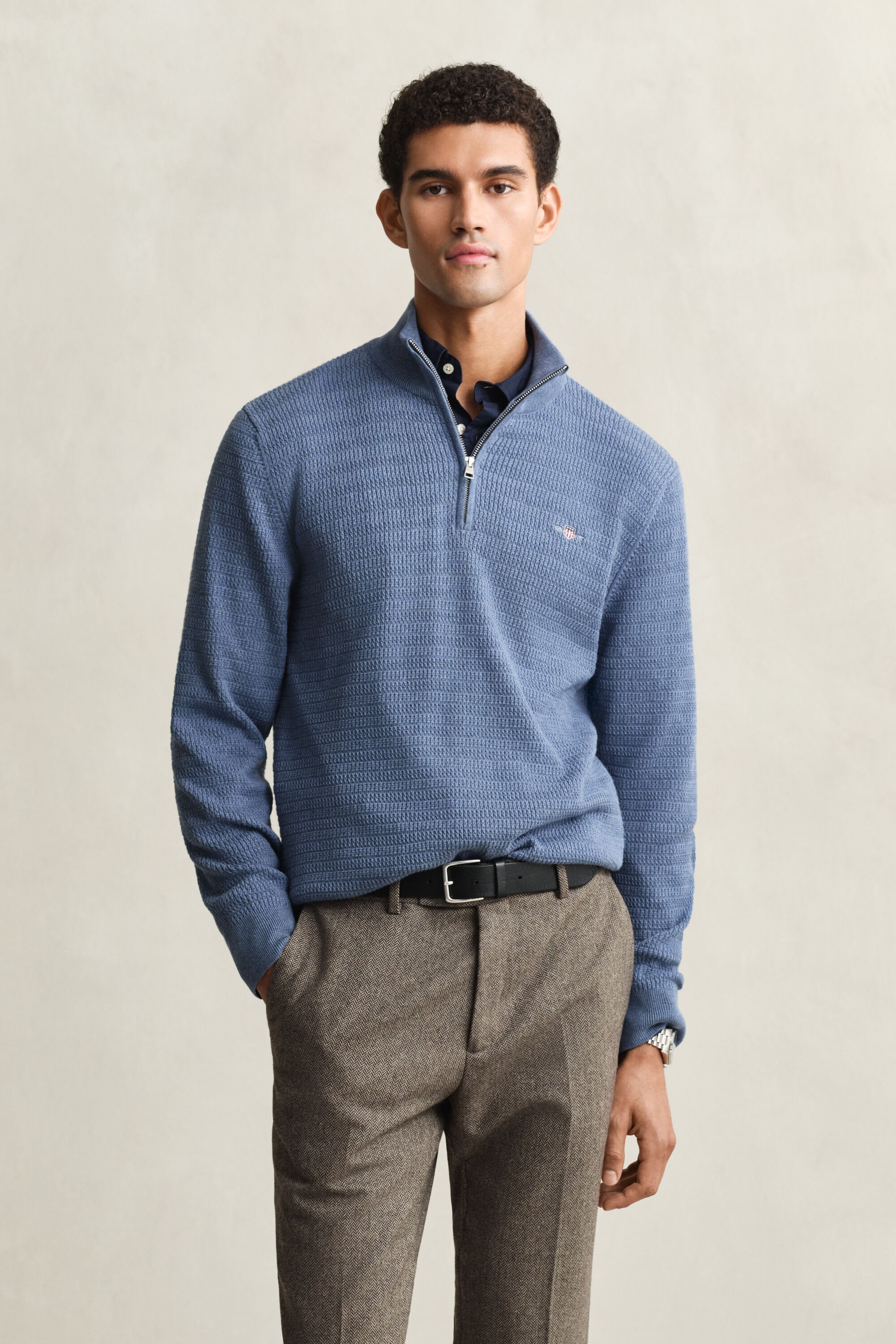 Mini kabelstrikket sweater med halv lynlås