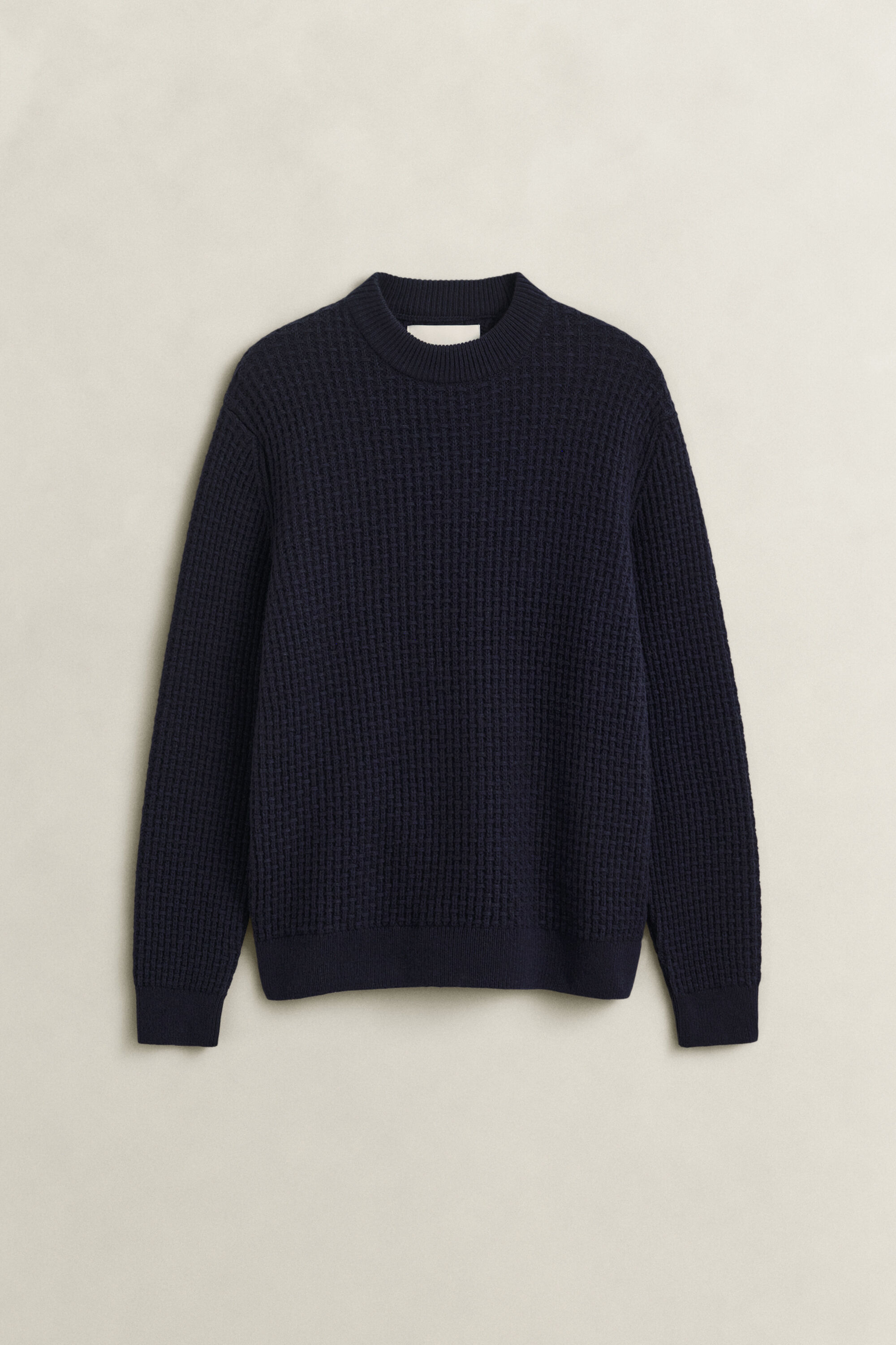Tekstureret sweater i bomuld og uld med mock-neck