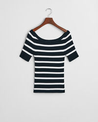 Stribet off-shoulder top i ribstrik