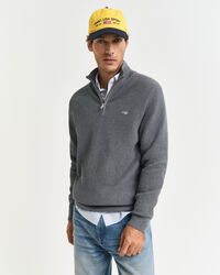 Tekstureret sweater af bomuld med halv lynlås