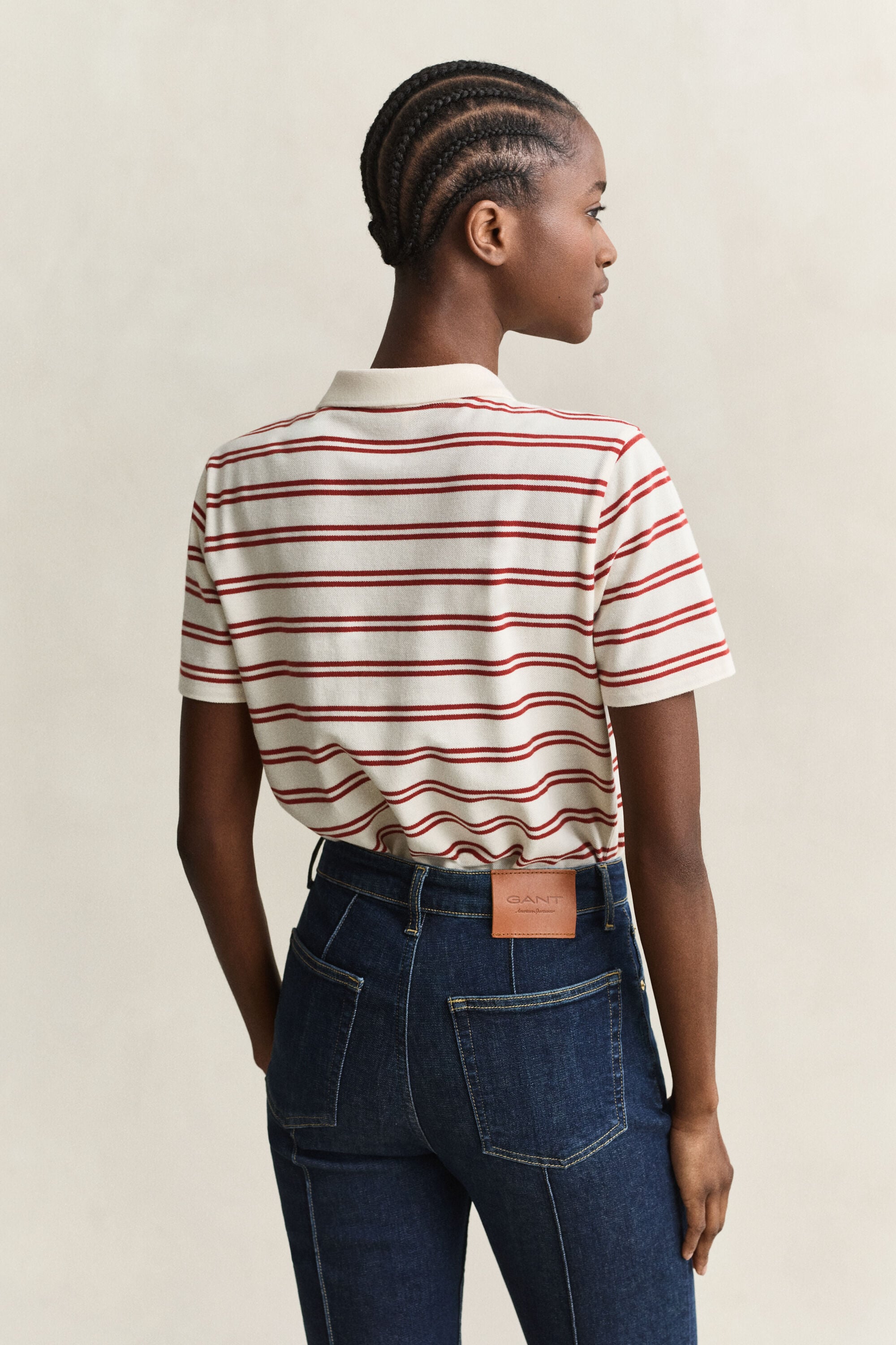 Stribet piqué polo-top