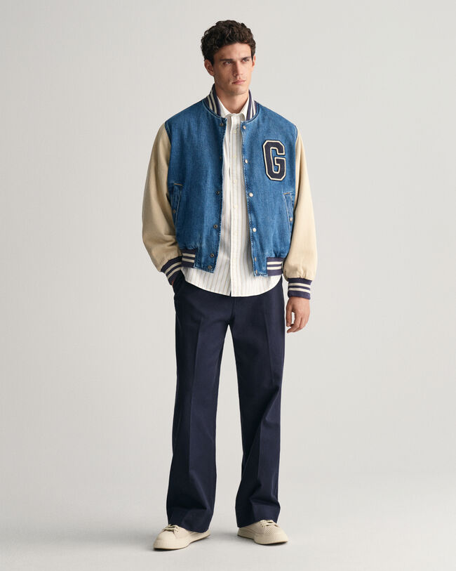 Relaxed fit Heritage Poplin skjorte med striber og korte &aelig;rmer