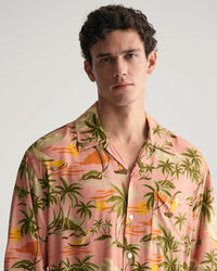 Relaxed Fit Hawaiian Print skjorte med korte ærmer