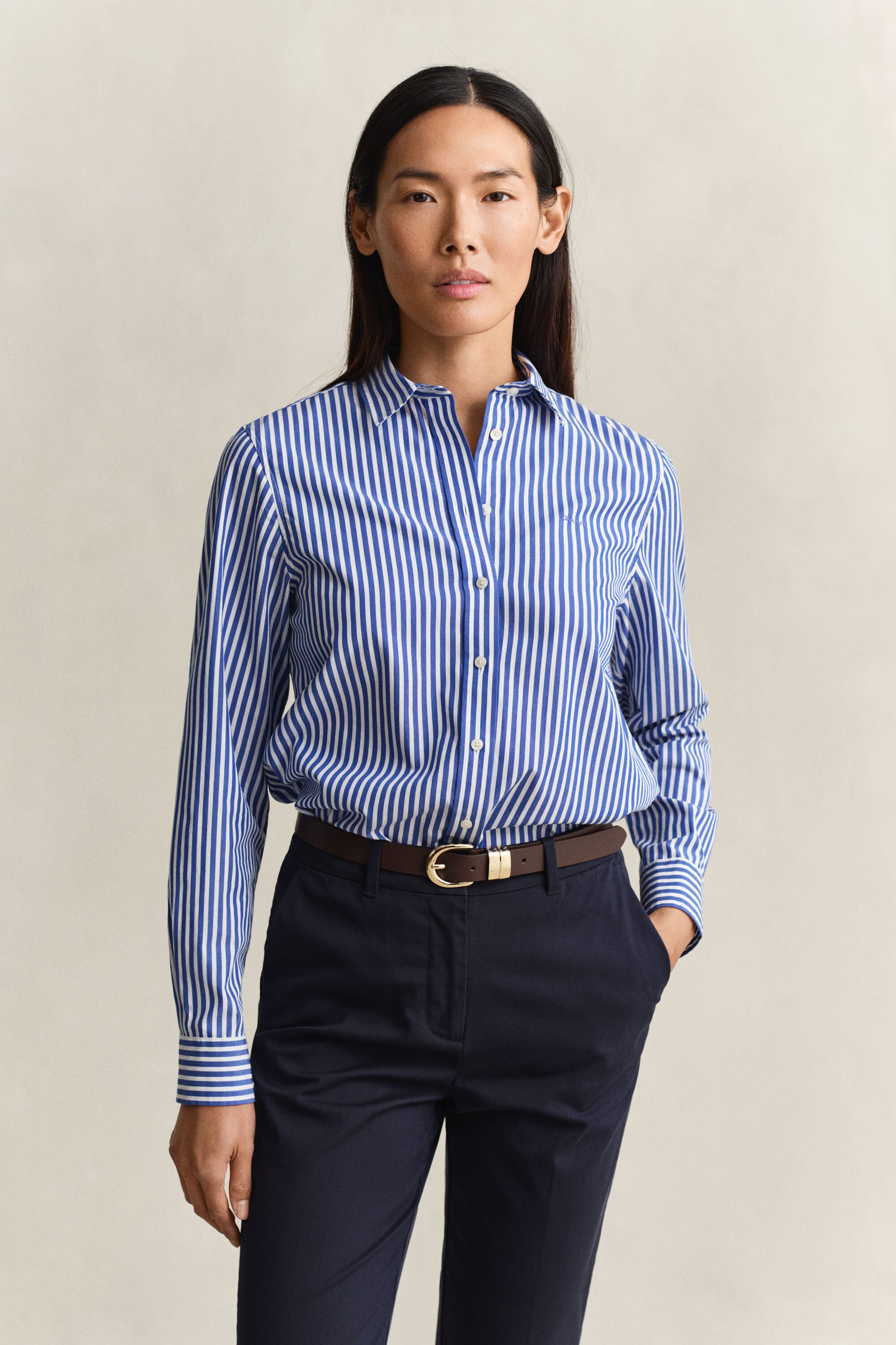 Regular fit klassisk stribet poplin-skjorte