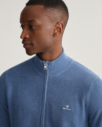 Bomuldspiqué cardigan med halv lynlås