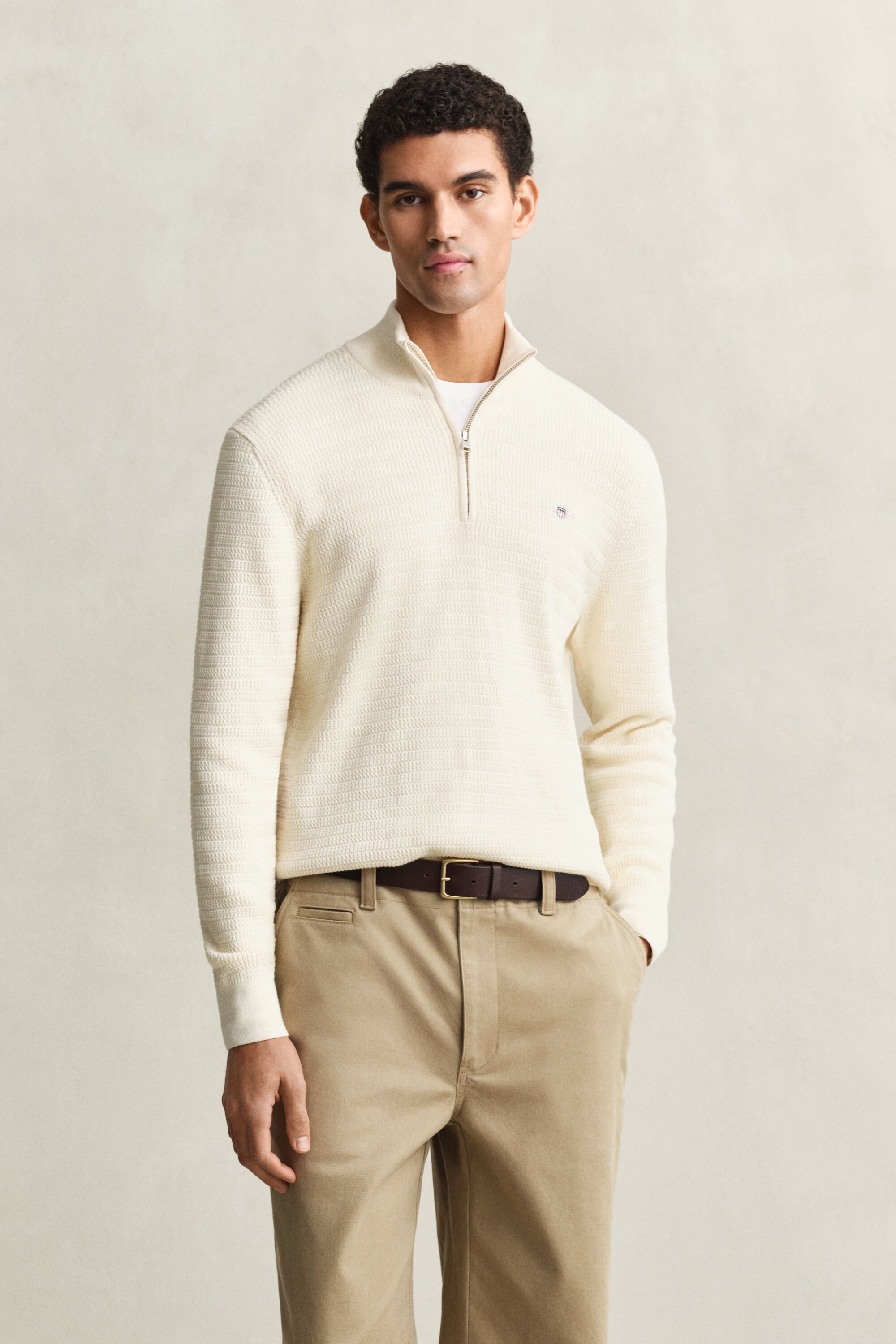 Mini kabelstrikket sweater med halv lynlås