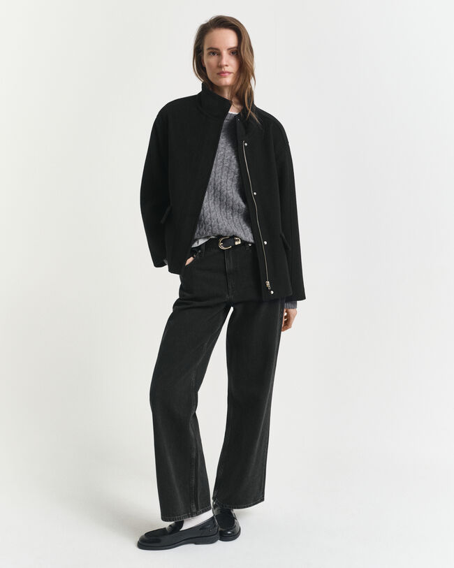 Kort uldjakke med lynlås